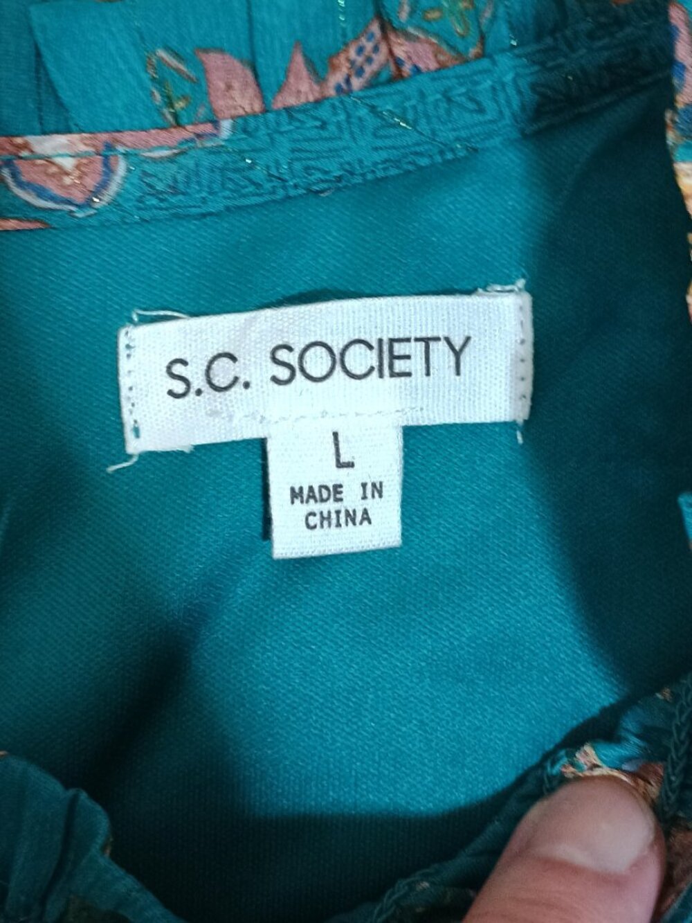 S C Society/Blouse Top/Women Large Teal Floral Sheer Chiffon Boho Romantic Style - Picture 2 of 10
